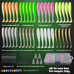 76 Pieces Texas and Carolina Rig Set, Anti-Scratch Soft Bait, Tail Lure, Complete Fishbait Kit, Bass & Trout Fishing Tackle, Fishing Tools