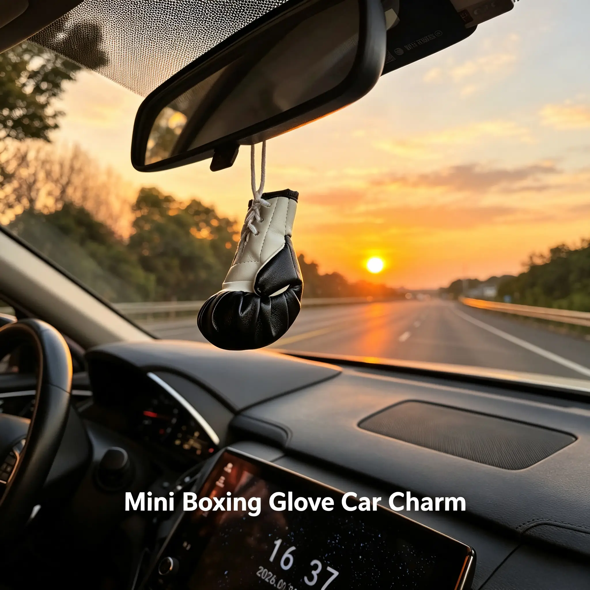 Mini Black White Boxing Glove Car Hanging Charm with Built-In Loop - Dual-Use Modern Art Trinkets, Accessories for Car Interior, Stress Relief Decor, Innovative Gift for Men, Stylish Auto Desktop Accessory