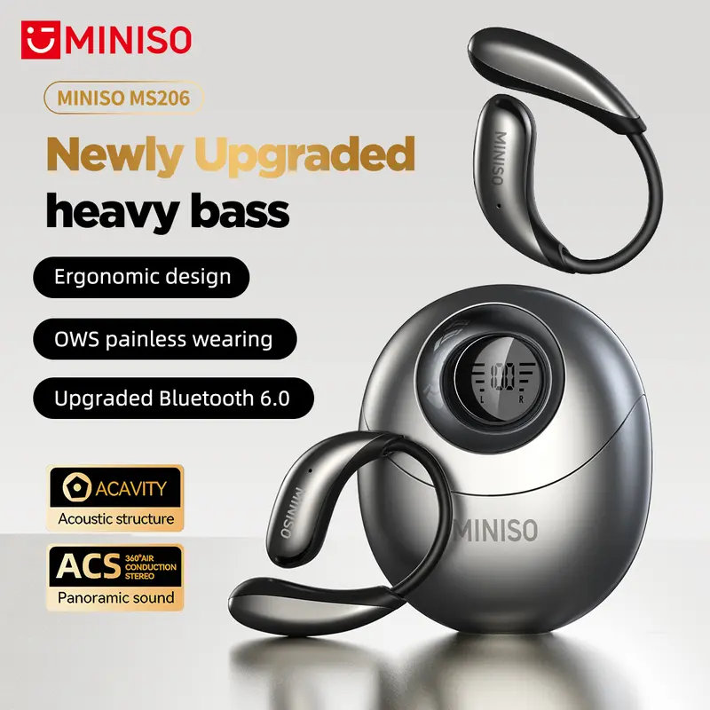 MINISO MS209 In-Ear Wireless Bluetooth 6.0 Earbuds - Audio Device with OWS Sound, Fitness-Ready Design, Active Noise Cancellation, Remote Control, Built-In Mic, 300 mAh, 5V, Stable Connection, Android/iOS Compatibility