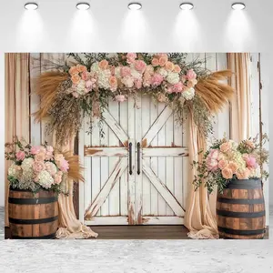 7x5ft Boho Backdrop Bohemian Pampas Grass Floral Rustic Wooden Board Photography Background for  Shower Birthday Party Banner Decorations Photo Studio Props