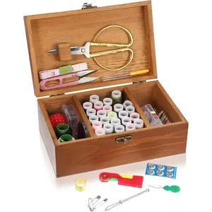 Wooden Sewing Kit Box Wooden Hand Home-Sewing Repair Tool Kits Wooden-Sewing Box with Cute Sewing Accessories Supplies for Adults,, Men Home Repair Tool Kit