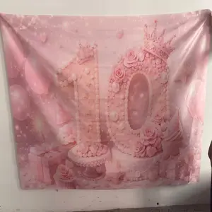 2D Flat 1pc Pink Glitter 10th Birthday Backdrop Banner, Princess Crown Pearl Rose Cupcake Photography Background, Ideal for Girls Ten Birthday Party, Sweet Cake Smash, Princess Themed Celebration, Photo Booth Decor, Multiple Sizes Available