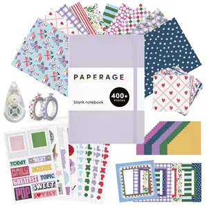 PAPERAGE Junk Journal & Scrapbooking Kit, Hardcover Blank Journal Notebook, 20 Patterned Papers, 8 Sticker Sheets, 20 Die-Cut Shapes, 2 Washi Tapes & Tape Roller