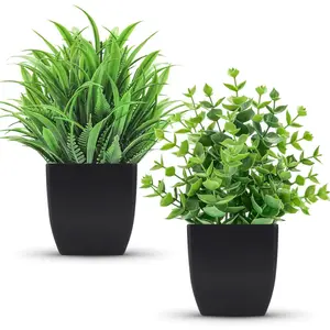 2 Pack Fake Plants Small Artificial Potted Plants Faux Plants Black Bathroom Accessories for Home Office Desk Bathroom Decor Indoor