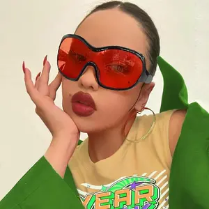 Oversized Trendy Wrap Around Sunglasses for Women Men - Cool Concert shades 2000s Retro Round Big Shield Glasses