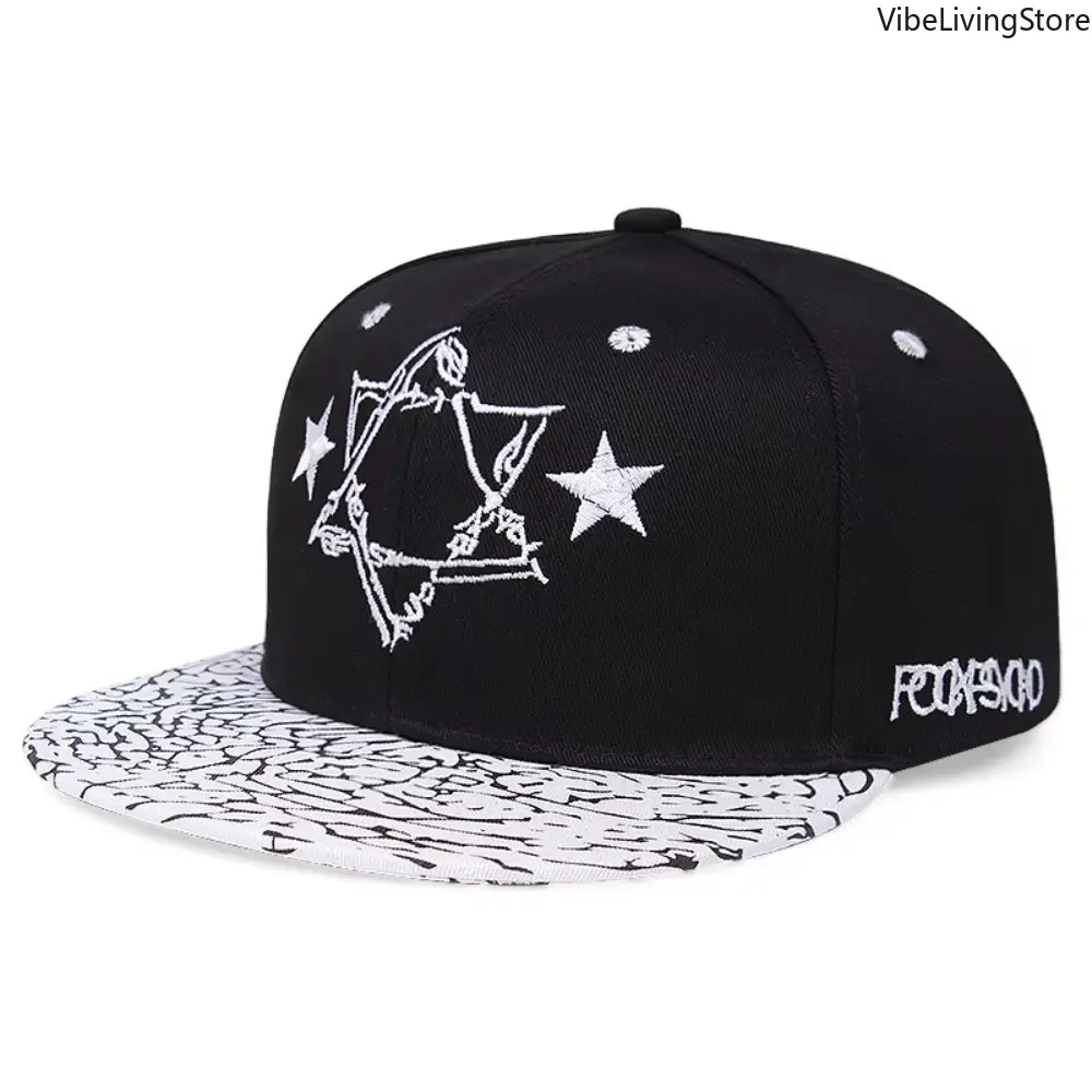 5-Pointed Star Embroidered Snapback Hat, Unisex Street Style Flat Brim Baseball Cap for Outdoor Sports & Casual Wear, Snapback Hats, Street Style Cap