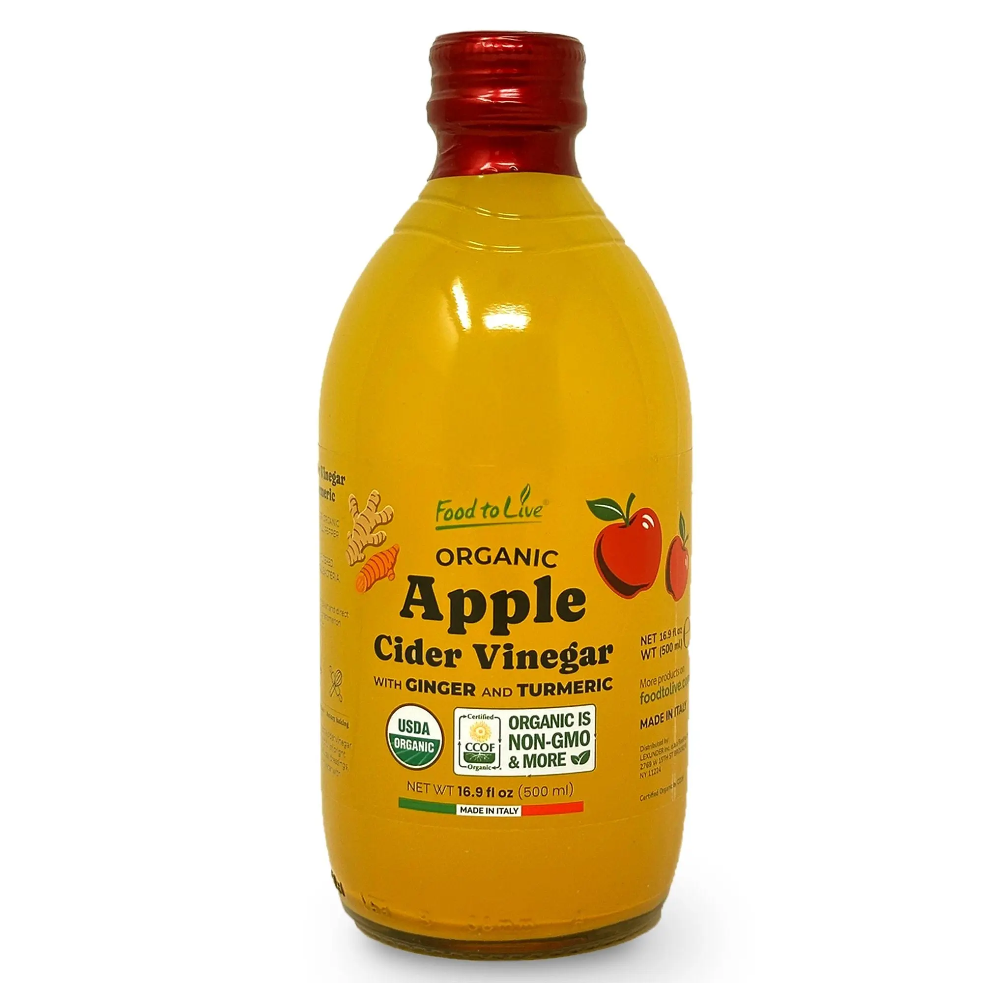Organic Apple Cider Vinegar with Ginger and Turmeric - 16.9 fl oz (500 ml) - by Food To Live