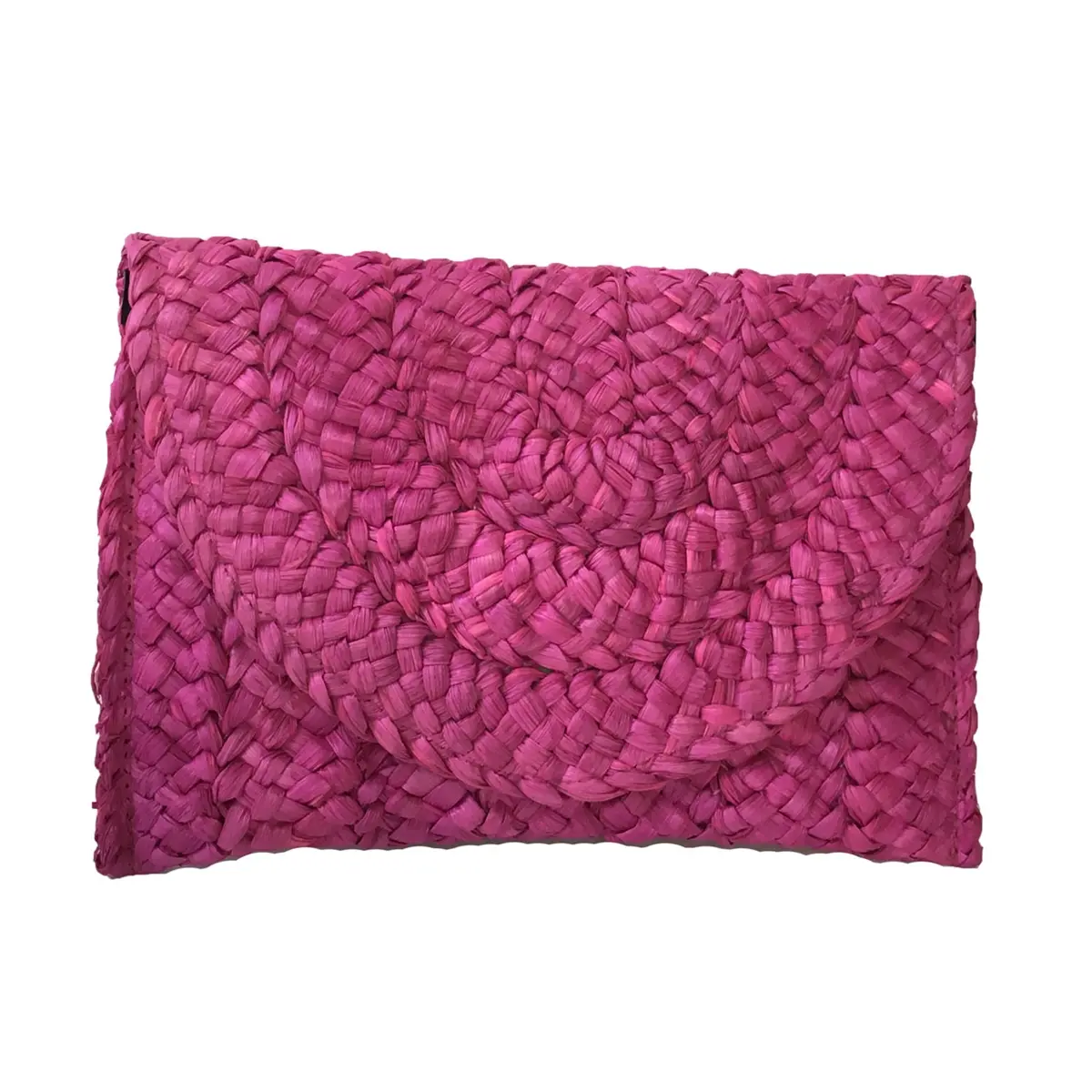 Fashion Culture Crochet Straw Envelope Clutch for Women, Chic Lined Summer Party Bag with Snap Button Closure, Blush Pink, Crochet Weave, Lined Inside