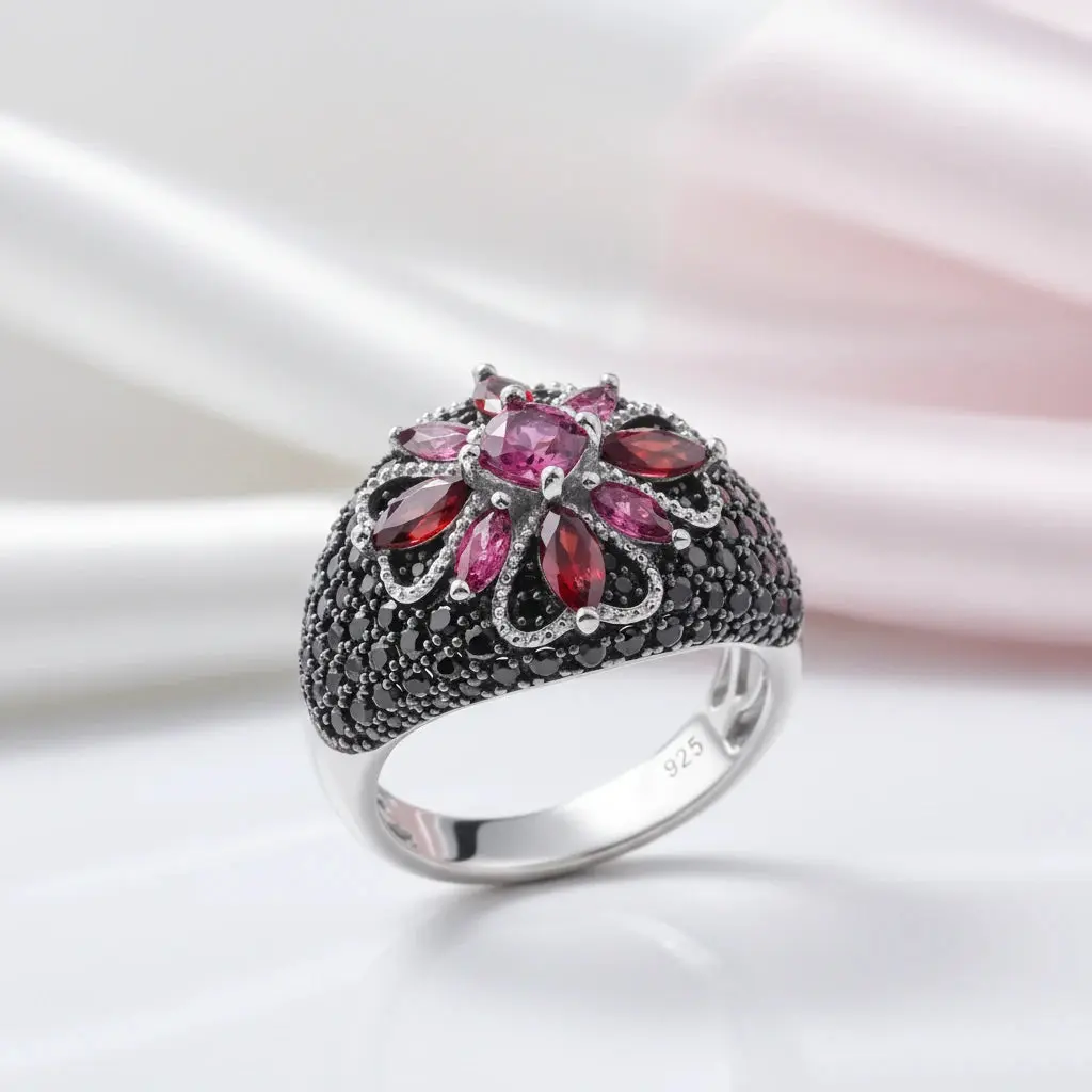 Marquise-cut Rhodolite Garnet Bohemian Ring