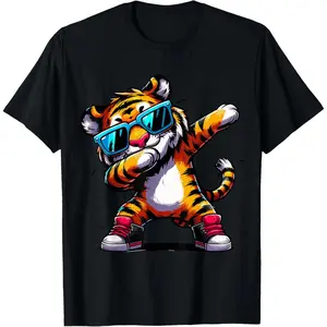 Men's Natural Cotton Fashion Short-Sleeve Dabbing Tiger Graphic T-Shirt