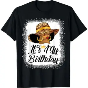 Cotton African American Woman It's My Birthday Black Queen T-Shirt