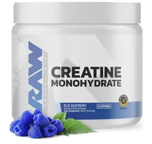 (A)RAW Nutrition Creatine Monohydrate Powder – Blue Raspberry Flavor, Micronized Creatine for Strength & Muscle, 30 Servings