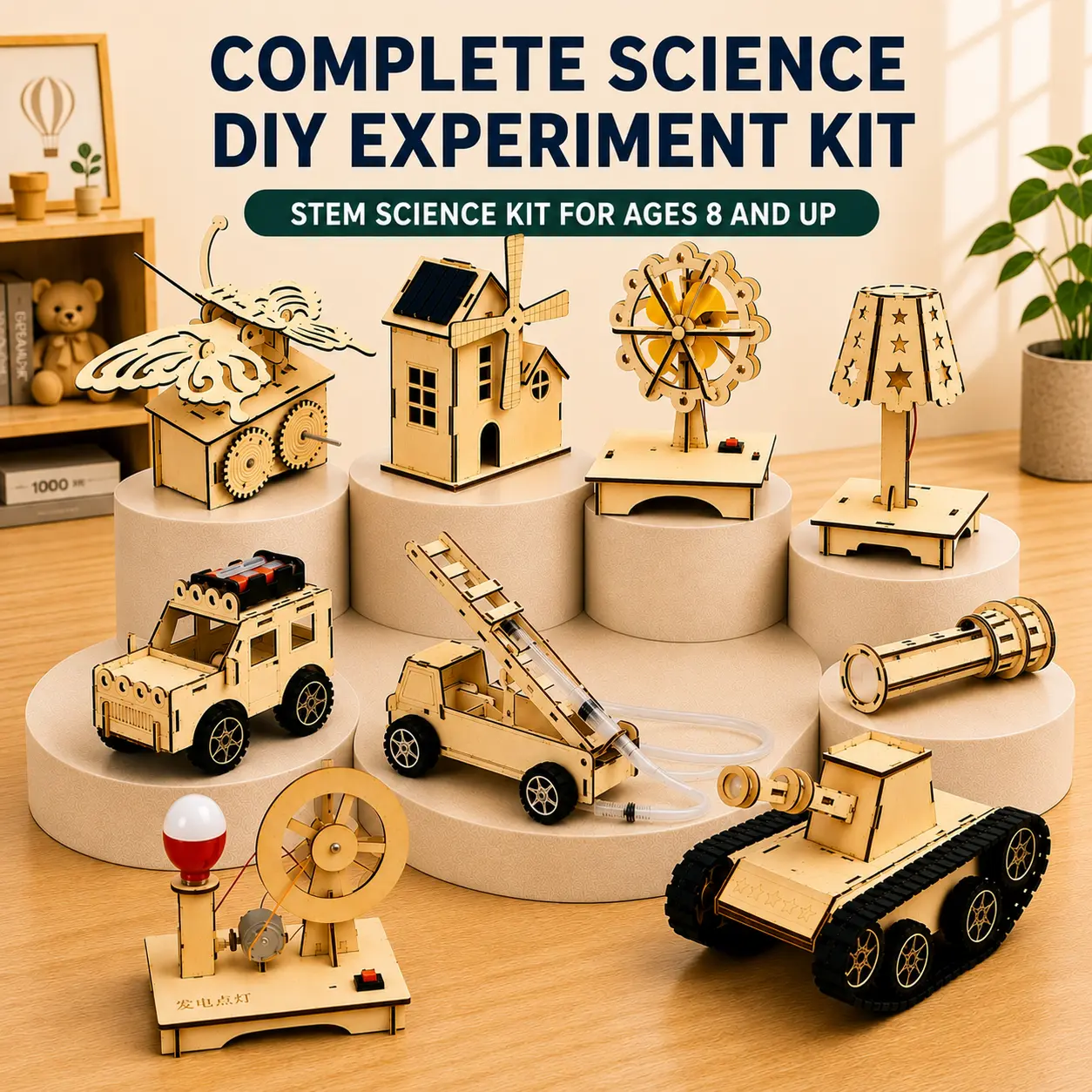 Wooden DIY Assembly Toy Kit | 3 Series Available: Vehicles, Light-Up Models & Home Decor Ornaments, STEM Physics Handcraft Building Set for Kids Ages 8+