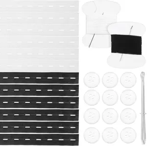 Elastic Waist Tightener Kit for Pants - 12 Adjustable Bands 16 Buttons 2 Sewing Kits Thread Hook for Women Men Children All Sizes Comfortable Invisible Design