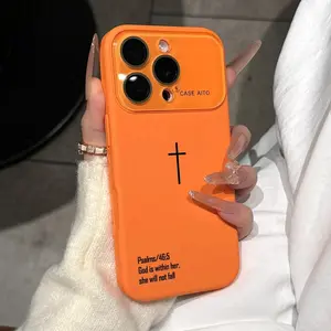 Bible Psalms Cross Pattern Dopamine Ins Style Solid Color Phone Case with Ultra Skin friendly Touch, All Inclusive Lens Phone Case Suitable for iPhone 17 16 15 14 13 12 Pro Max Air Christian