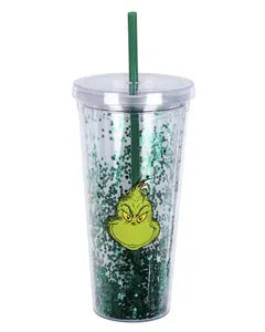 Dr. Seuss The Grinch Glitter Insulated Tumbler 22 oz Travel Cup with Straw
