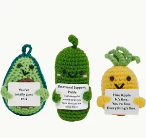 3 Pcs Cute knitted Avocado Cucumber and Pineapple dolls Handmade emotional support crocheted fruit gifts, birthday gift home decoration-fun stress relief toys Creative knitted dolls