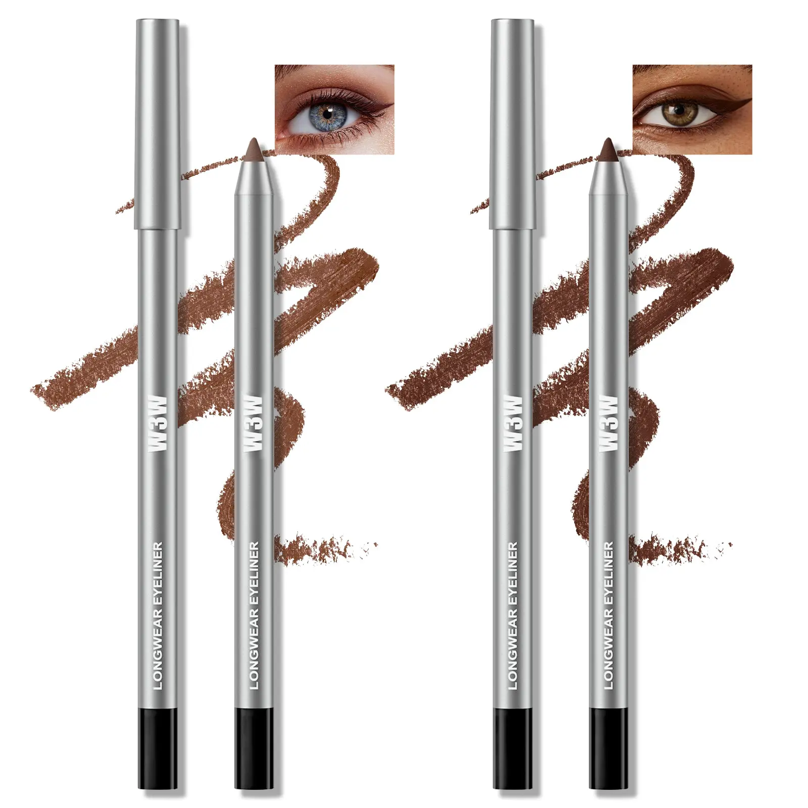 Eyeliner Pencil Duo Set in Plum & Chocolate - Longwear Waterproof Gel Formula for Flawless Bold or Soft Looks - Smudge-Proof Cosmetic with Sharpener, Eye Pencil Set, Makeup, Bold/Soft Look