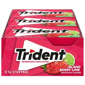 Trident Island Berry Lime Sugar-Free Chewing Gum, 12 Packs of 14 Pieces (168 Total Pieces)