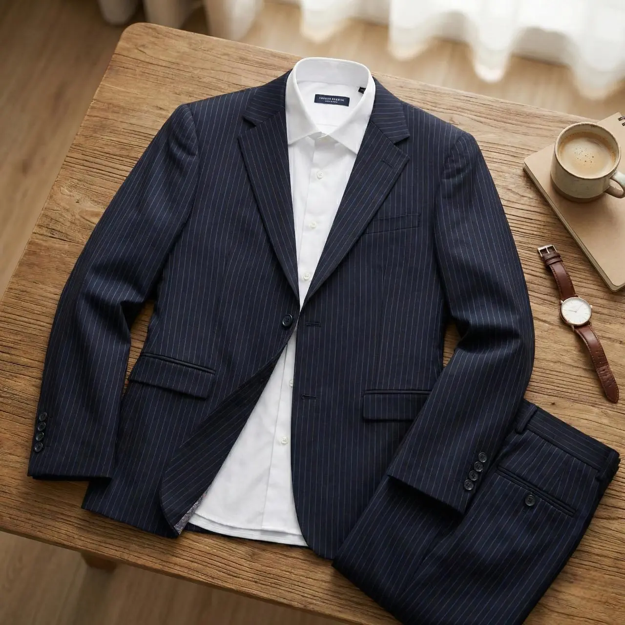 Douglas & Grahame Italian Tailored Striped Suit, 98% Wool Blazer Pants Set, Modern Gentlemen Slim Fit, Formal Business Prom Wedding Casual Outfit, Suitable for Office to Cocktail Occasions, Men’s Suit Sets, Work Clothes