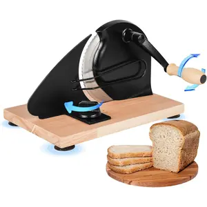Upgraded Manual Bread Slicer for Homemade Sourdough Bread with Measurement Marks, Adjustable 0"-0.8" Thickness Hand Crank Bread Slicer with Suction Cup for Even Slicing, Kitchen and Commercial, Black