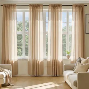 1pc Nordic Simple Solid Color Curtain Drape, Living Room Bedroom Half Transparent Rod Decorative Window Sheer, No Ca Prop 65 Easy Install Curtain