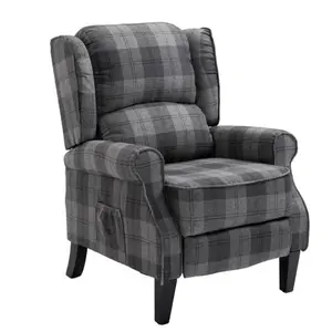 Vintage Armchair Sofa Comfortable Upholstered leisure chair / Recliner Chair for Living Room(Grey Check)-W1422P164029