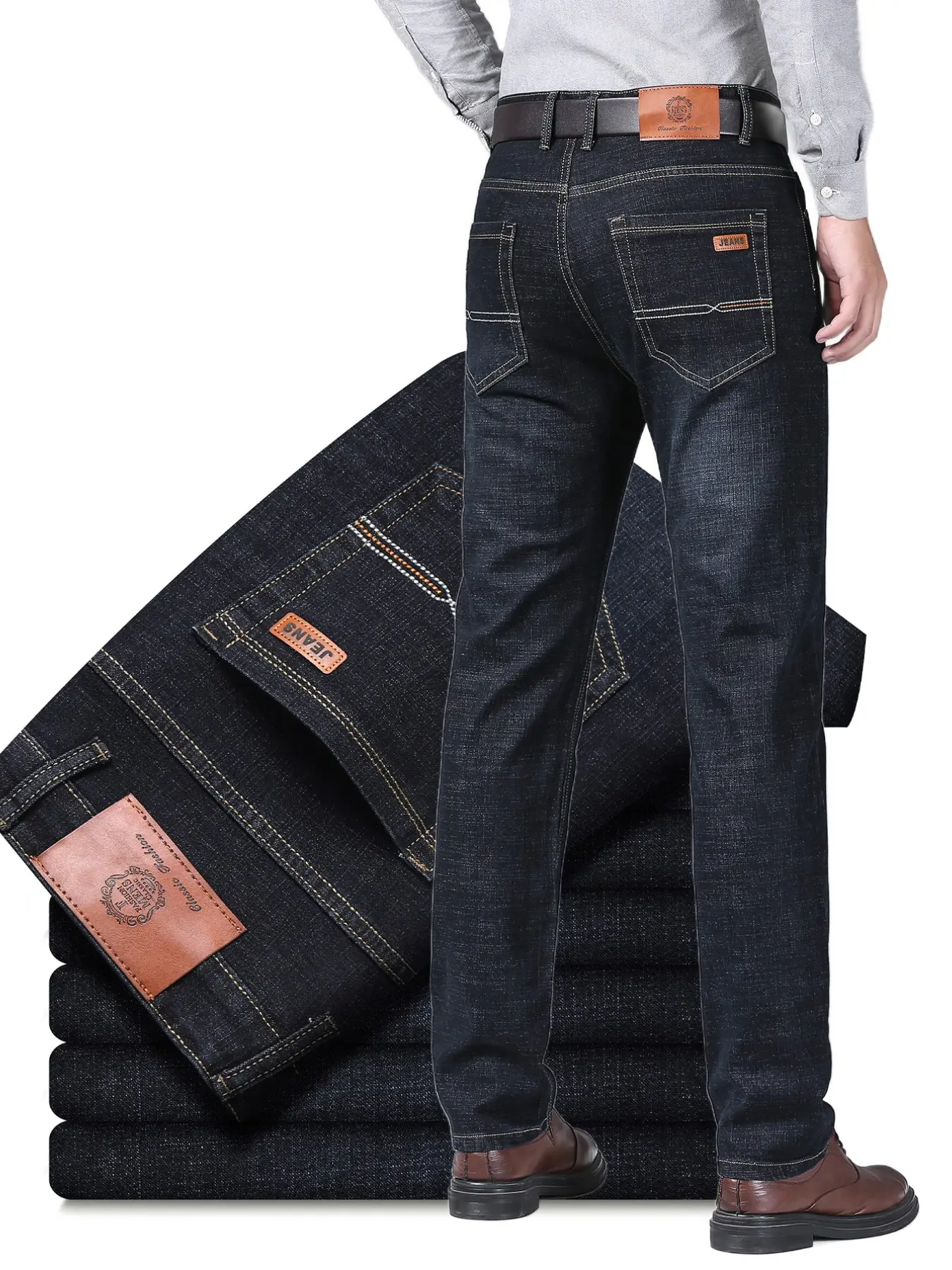Men's Casual Fitted Denim Jeans Pocket, Denim Look Jeans, Elastic Cone Cut Pants, All-Season Basic Fashion Streetwear, Simple Versatile Daily Wear, Minimalist Jeans, Menswear