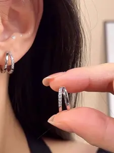 1 pair of ladies earrings, modern style double ring zircon inlay for daily wear, birthday gift, Mother's Day