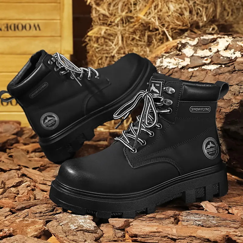 New for Fall/Winter 2026 men’s versatile thick platform work boots that add height, trendy large yellow design