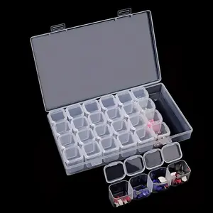28-grid Nail Art Charms Storage Box, Portable Organizer for Nail Supplies, Transparent Plastic Jewelry Case with Lid, Non-removable Compartment Storage Box, Beauty Organizer, Clear Storage Box, Nail Tool Box