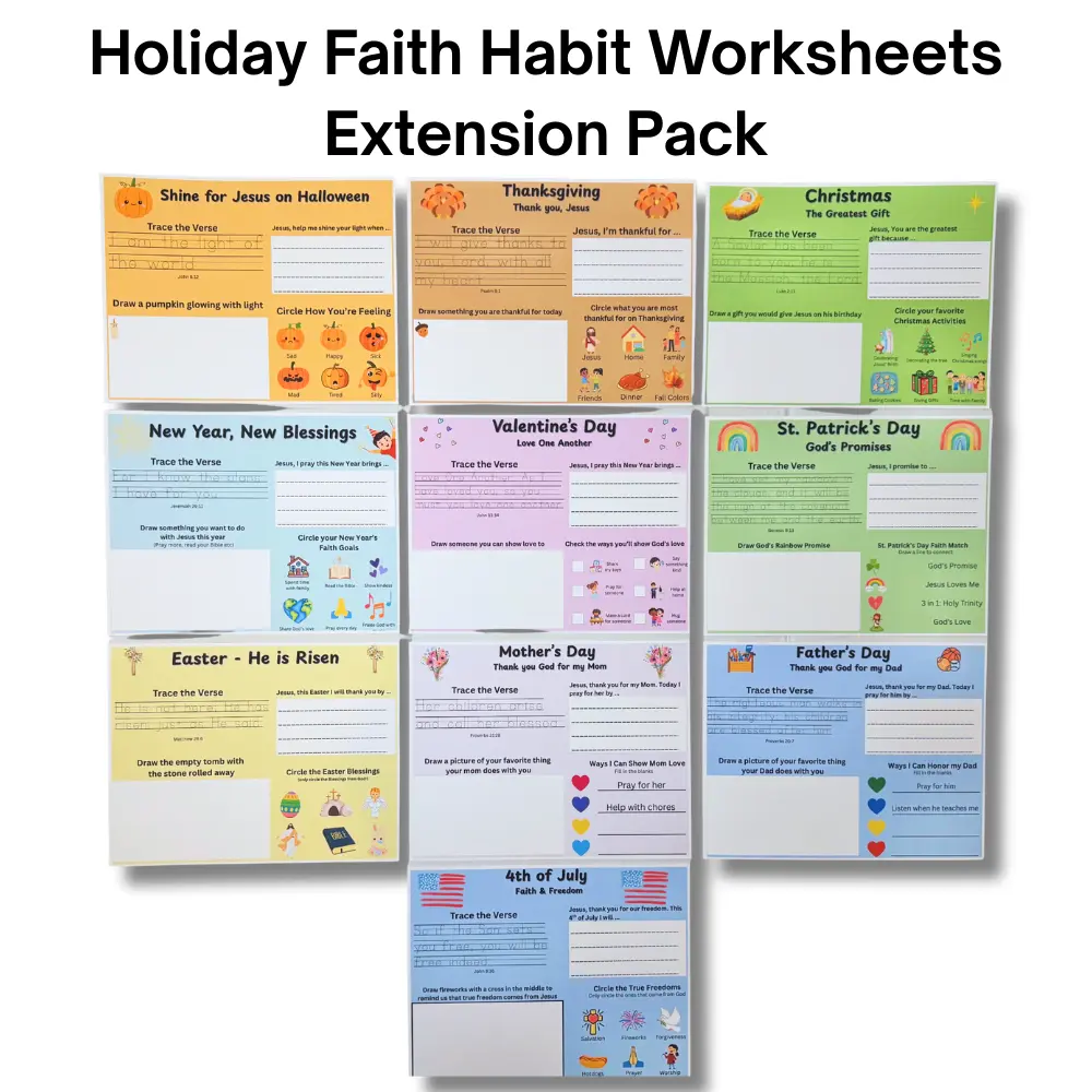 Christian Morning Routine Holiday Kit for Kids | Faith Habit Extension Worksheets | 10 Holiday Bible Activity Pages