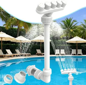 360° Adjustable Pool Fountain for Above Ground & Inground Pools Five Nozzles Waterfall Sprinkler for Cooling & SPA Relaxation Fun High Pressure Swimming Pool Spray Accessories White with 2 Adapter