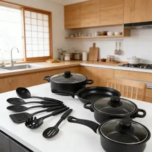 Non-stick pan kitchen set, perfectly adapted to induction cooker stove, a full set of pots and pans necessary for family gatherings and banquets, durable and scratch-proof kitchen set