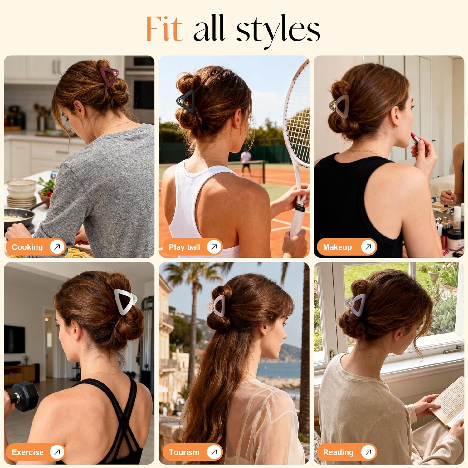 6Pcs Triangle Hair Claws for Women, 3 Inch Flexible & Unbreakable TPEE-Silicone Blend Hair Clips, Safe Shatterproof Non-Slip Strong Hold, Durable Medium Claw Clip Set for Thick/Thin/Curly Hair