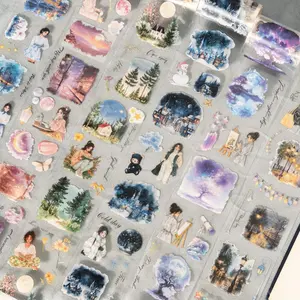 Night Themed Washi Tape Roll, PET Material with Moonlit Scenery and Character Patterns for Creative Decoration Scrapbooking, Scrapbook Materials