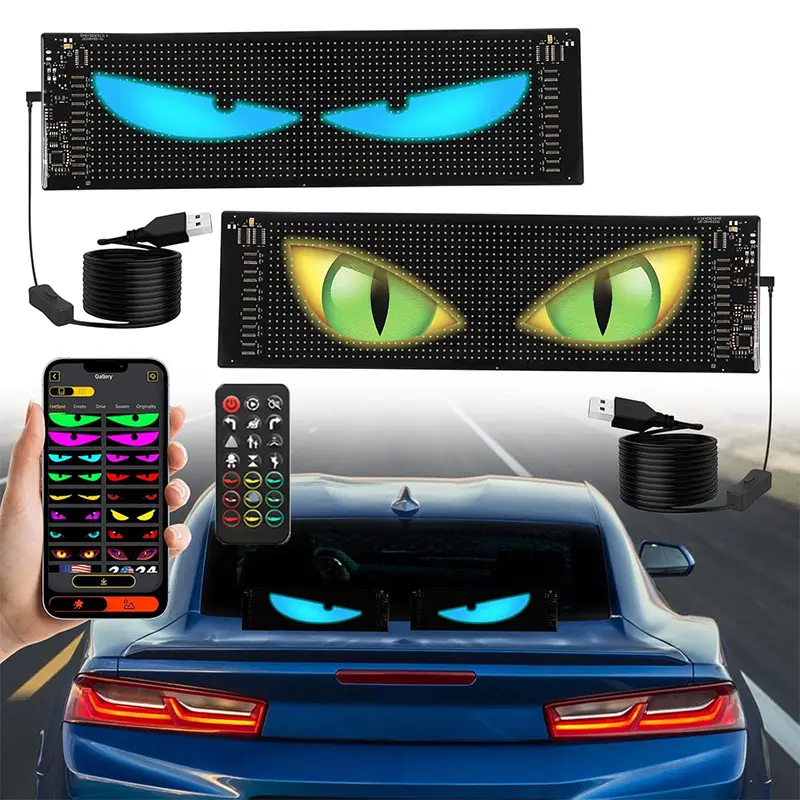 2PC DIY Car Dynamic LED Smart Colorful Eye Lamp Soft Screen, Scrolling Bright Advertising led  panel [High Refresh Rate Screen]  Programmable Flexible Matrix Screen for Car eyes  light  for  car