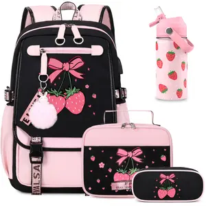 SIMILOVE Girls' Cute Butterfly Theme Backpack Set - Back to School Party Gift with 14oz Insulated Water Bottle, Insulated Lunch Bag, Pencil Case, USB Ports, 12-Hour Hot Retention, Cute School Supplies