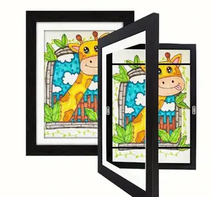 2pcs/set Art Frames, A4 Front Open Picture Frames, Wooden Wall-mounted Frames, Modern Home Transparent Frames, Flip Wooden Magnetic Frames, For Storing And Displaying Artworks, Graffiti, Awards, And Certificates, Home Room Office Decor