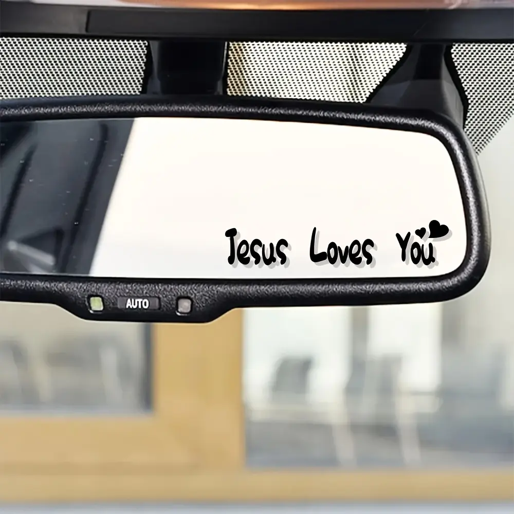 "Jesus Loves You" 2PCS/SET Car Decal - Multifunctional Sticker, Suitable for Rearview Mirrors, Notebooks, Mugs and Phone Cases, Easy to Apply to Plastic/Glass/Metal/Ceramic Surfaces, Perfect Christmas and Valentine's Day Gift, Makeup Mirror Sticker