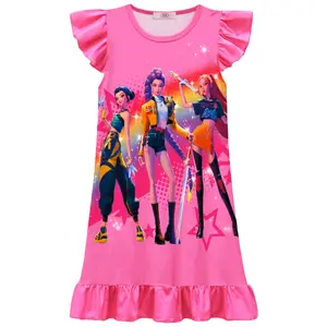 Girls Flame Resistant Sleep Dress K-POP Sisters Print Sleeveless Crew Neck All Season Casual Nightwear for Children