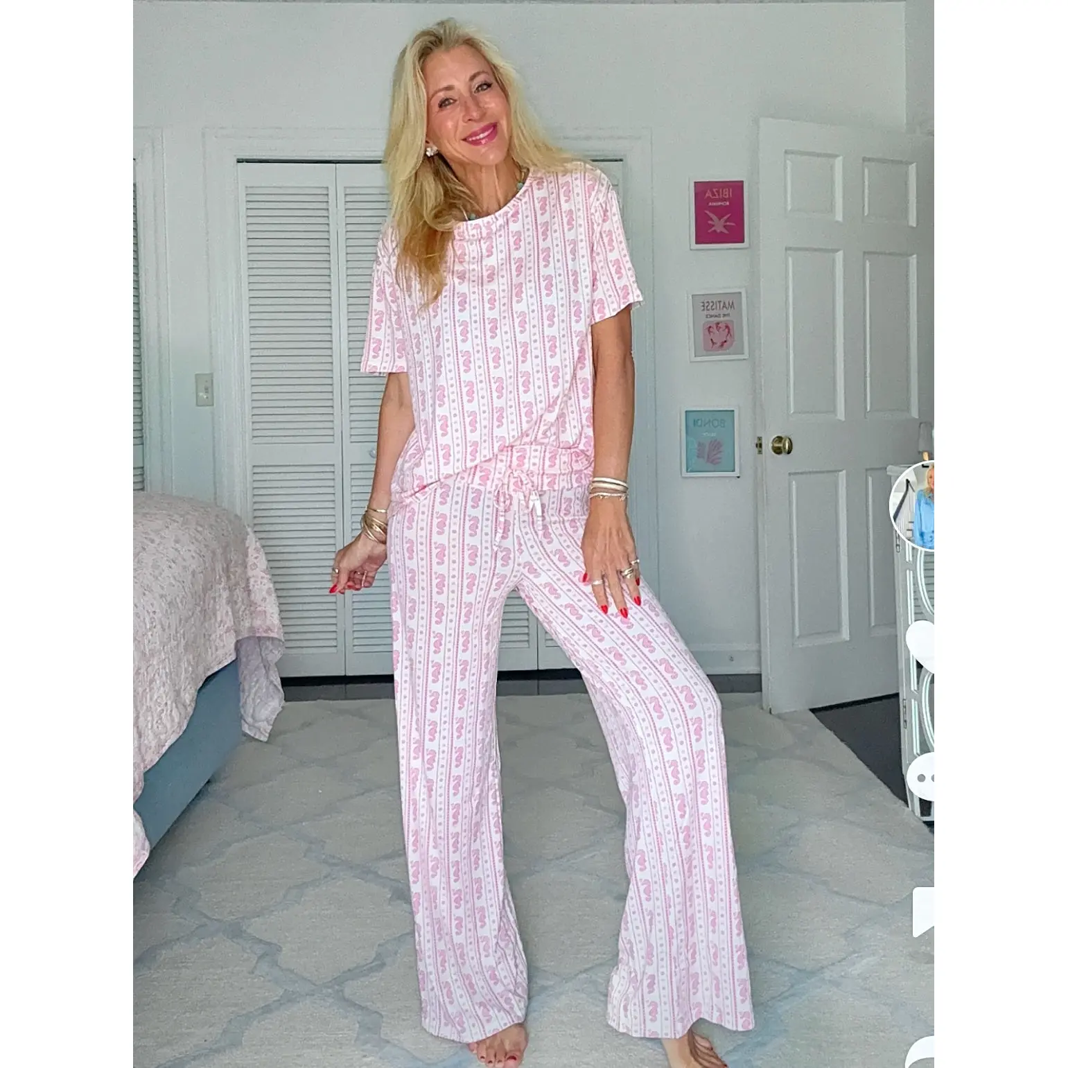 Seahorse Stripe Wide Leg Pajama Set