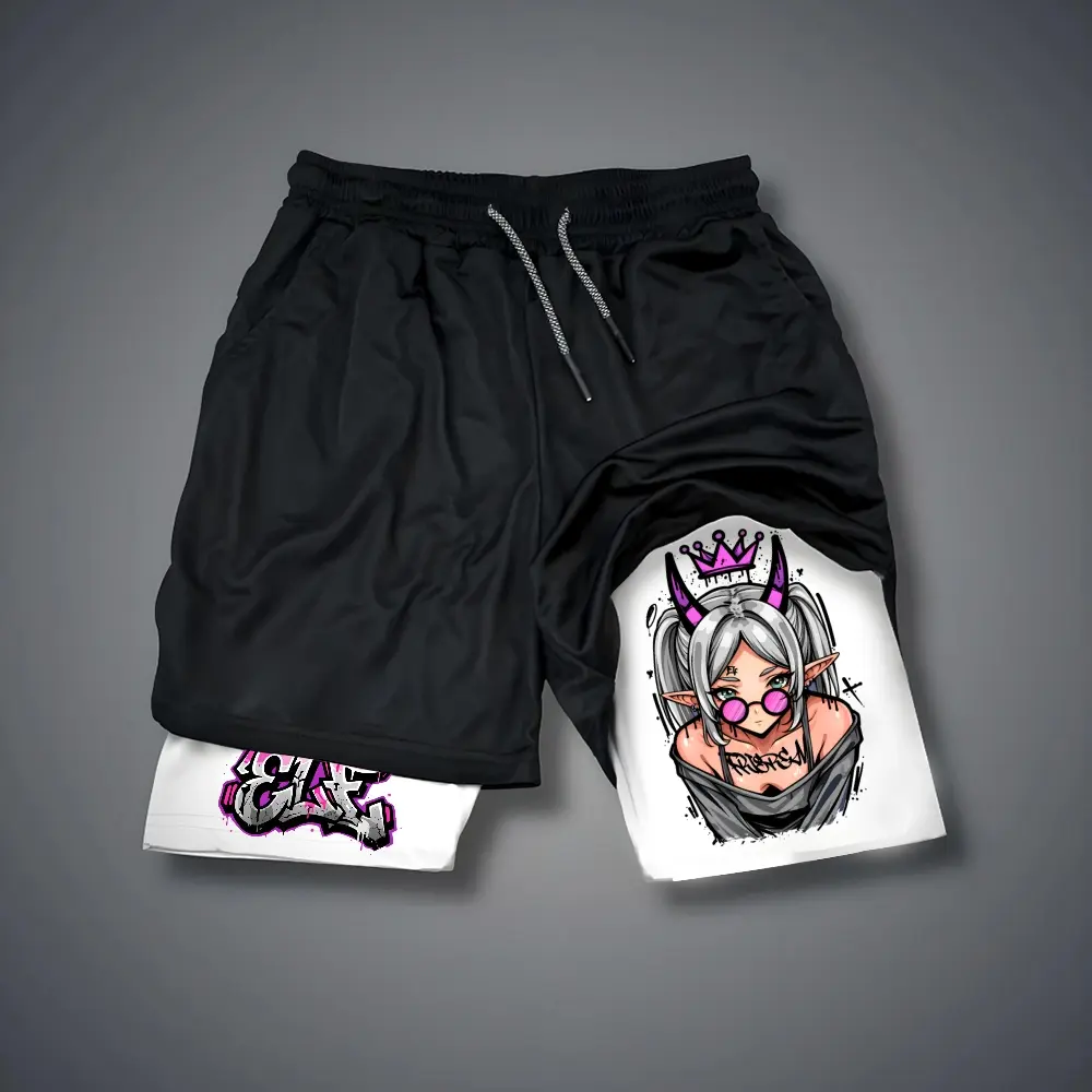 Anime Double-Layer Sports Shorts Graphic Shorts Black Shorts Camo Shorts Streetwear Shorts Men Outfits Men Short Shorts Vacation Outfits Shorts