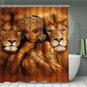 1/3/4PCS Lion Queen Shower Curtain set, Majestic Wildlife Bathroom Decor, Accessories with Bath Mat, U-shaped Mat,Toilet Lid Cover, 12 Hooks 180x180cm Curtain, Jungle Theme, Home Decor, bathroom accessories.