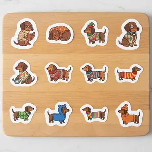 12 Pack Vinyl Sticker Set, Dachshund in Sweaters Dog Decals, Weiner Dog Art, Cute Doxie Puppy, Laptop Scrapbook Decor, Gift for Dog Lovers