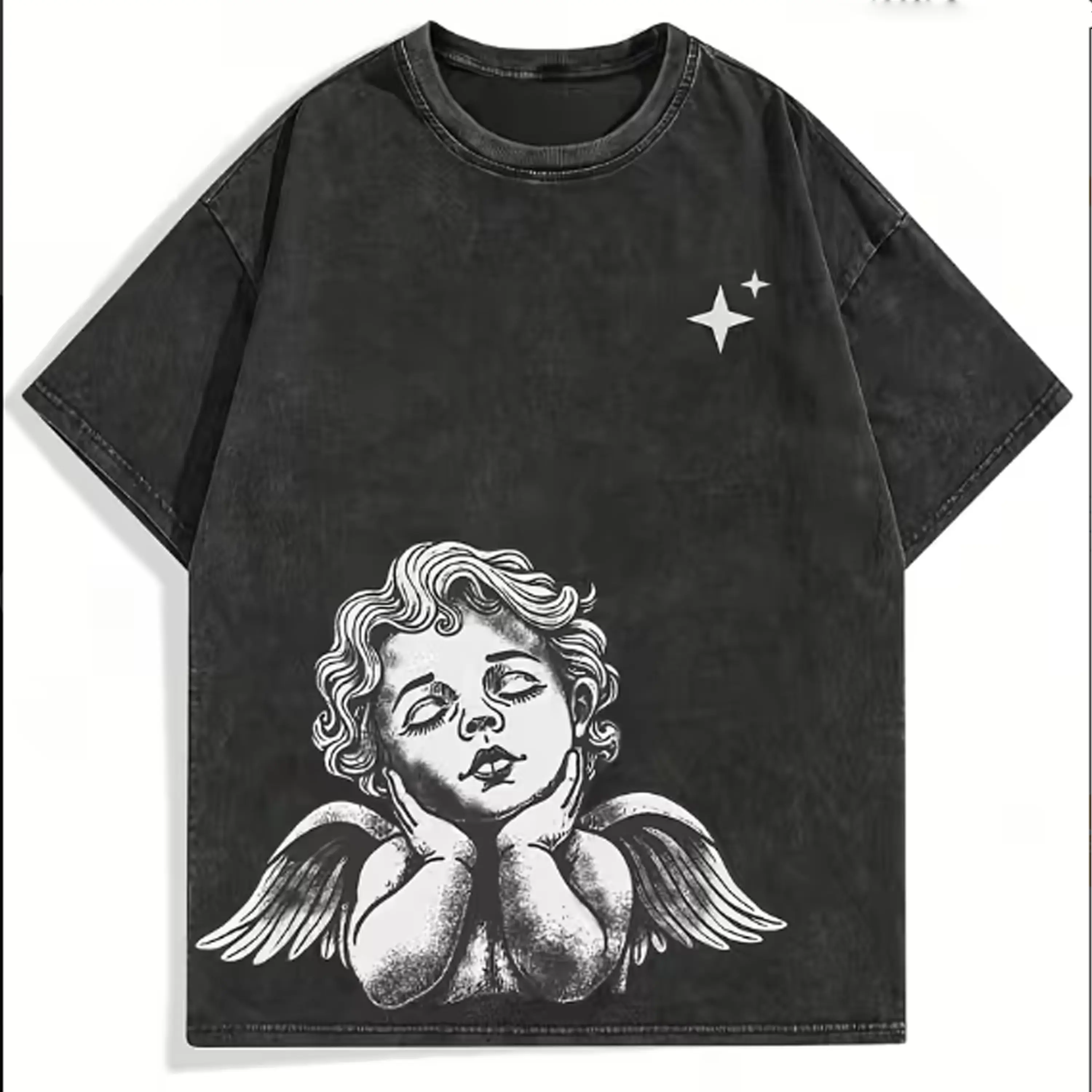 180g[100%cotton]Cute Angel Cherub Graphic Oversized Cotton T-Shirt, Comfort Casual Fashion Outfit, Perfect Valentine's Day Gift for Him Her, Best Present for Family & Friends