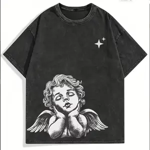 Cute Angel Cherub Graphic Oversized Cotton T-Shirt, Comfort Casual Fashion Outfit, Perfect Valentine's Day Gift for Him Her, Best Present for Family & Friends