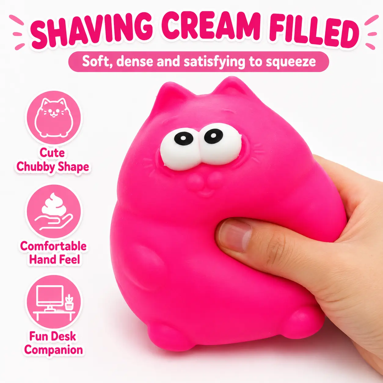 Cute Chubby Cat Squishy Toy, Shaving Cream Filled Fat Cat Squeeze Toy, Soft Sensory Stress Relief Fidget Toy, Adorable Desk Toy for Adults and Kids, Fun Gift