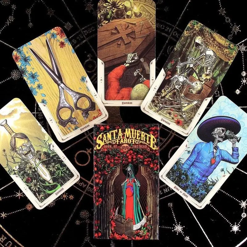 Santa Muerte Tarot Cards Skull Divination Deck, Tarot Card Set, 78 Cards for Beginners and Experienced Readers, Oracle Board Games Halloween for Parties