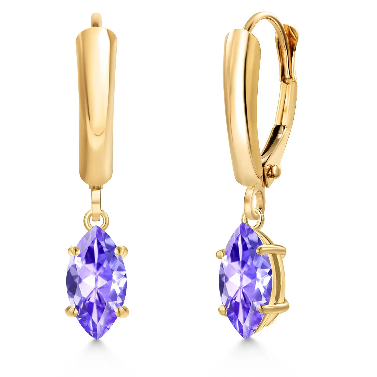 14K Yellow Gold Blue Tanzanite Dangle Earrings for Women | 1.02 Cttw | Gemstone December Birthstone | Marquise 8X4MM